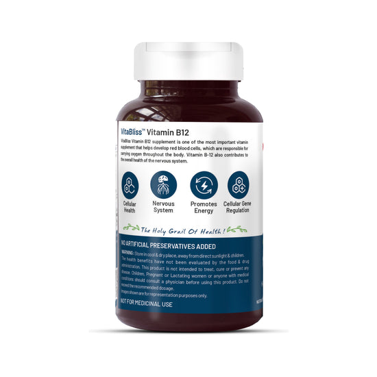 Bliss Welness VitaBliss Vitamin B12 Tablets | For Bone, Immune and Cognitive Health | Overall Health Care Supplement - 60 Tablets