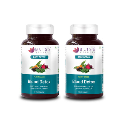 Bliss Welness DetoxBliss Blood Detox & Purify Combo of Beetroot Manjishtha Neem & Curcumin Anti Acne & Anti Bacterial & Fungal Supplement - 60 Vegetarian Tablets