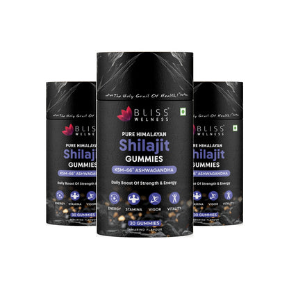Bliss Welness Pure Himalayan Shilajit/Shilajeet Gummies with 70% Fulvic Acid & KSM 66 Ashwagandha | Boost Energy, Stamina, Muscle Strength, Cognitive Function & Immunity |30 Gummies (Tamarind Flavour))