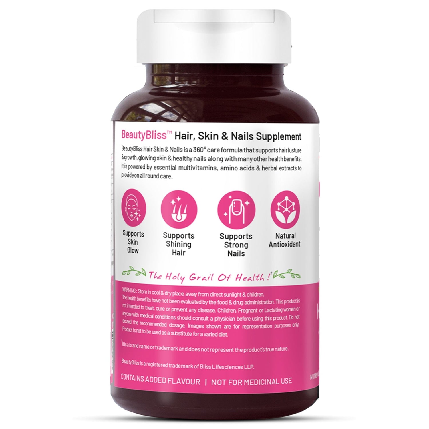 Bliss Welness BeautyBliss Hair Skin & Nail Vitamin | Hyaluronic Acid + Glutathione + Biotin + Curcumin + Multivitamins | For Stronger Hair Growth, Healthier Nails & Supple Skin | Vegetarian Supplement – 60 Veg Tablets - Bliss Welness