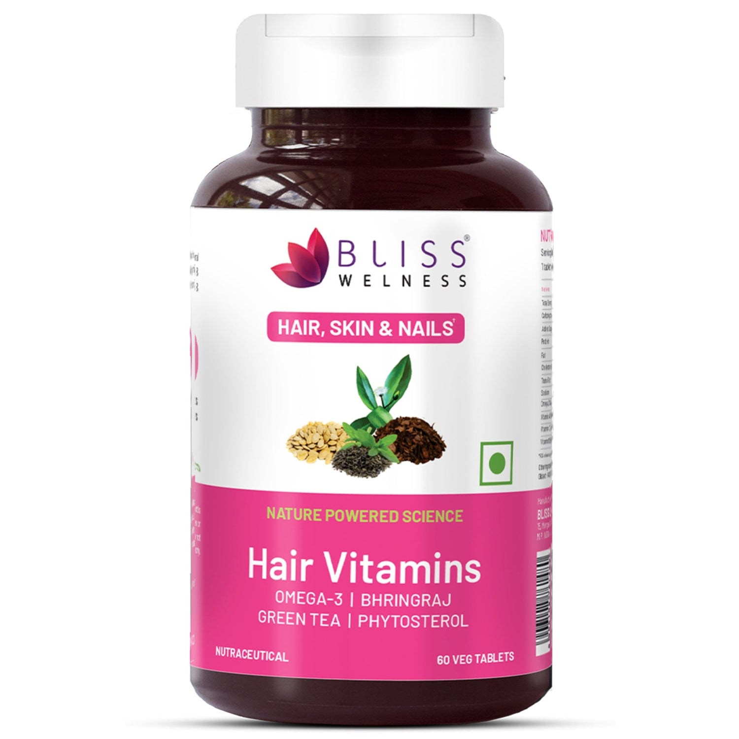 Bliss Welness BeautyBliss Hair Vitamins with Omega - 3 + Bhringraj + Green Tea + Phytosterols| For Stronger, Better & Fast Hair Growth - 60 Veg Tabs - Bliss Welness