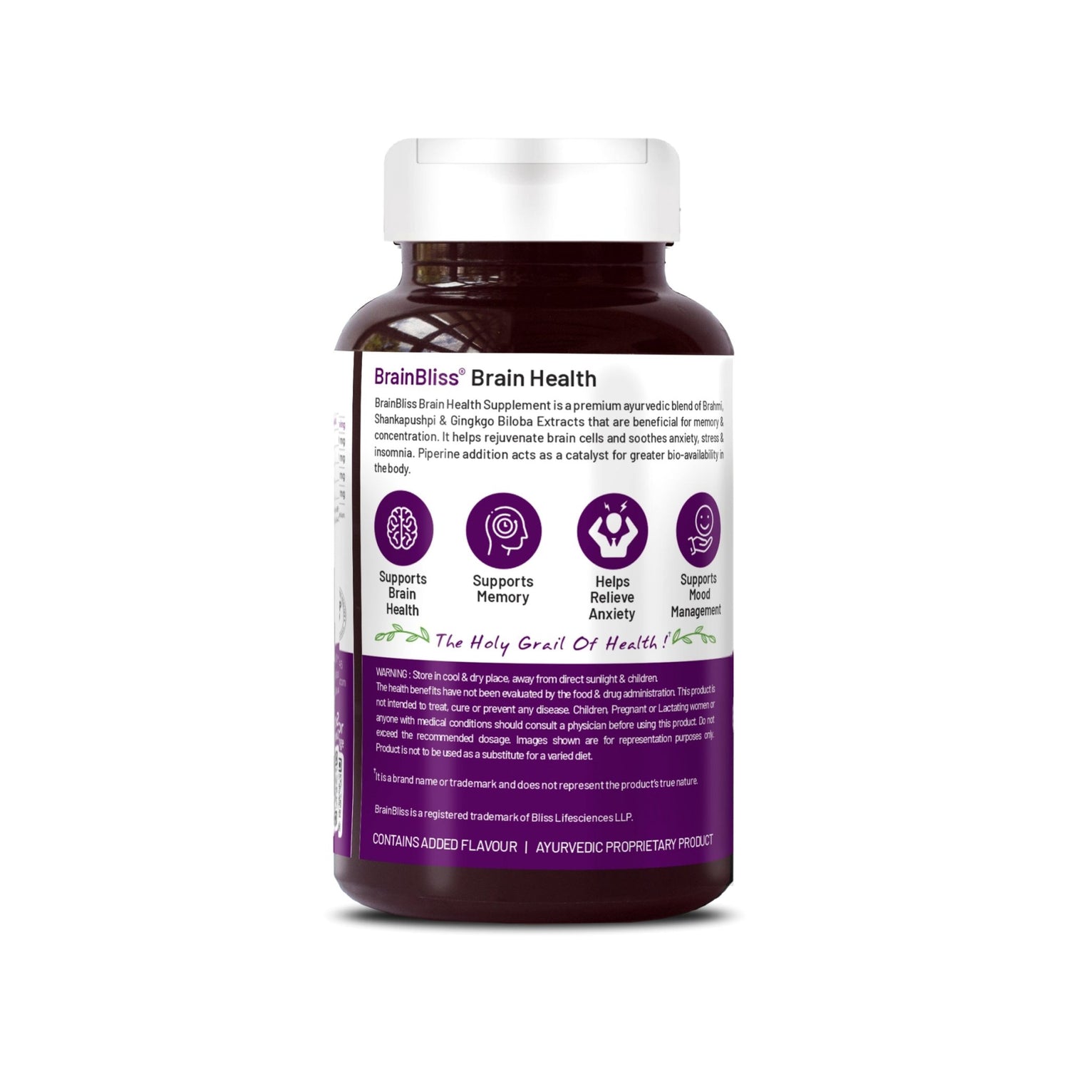 Bliss Welness BrainBliss health tablet for Memory Focus Mood | Brahmi Shankpushpi Ginkgo Biloba & Piperine | Cognitive Development Alertness Anti Anxiety Supplement - 60 Veg Tablets - Bliss Welness