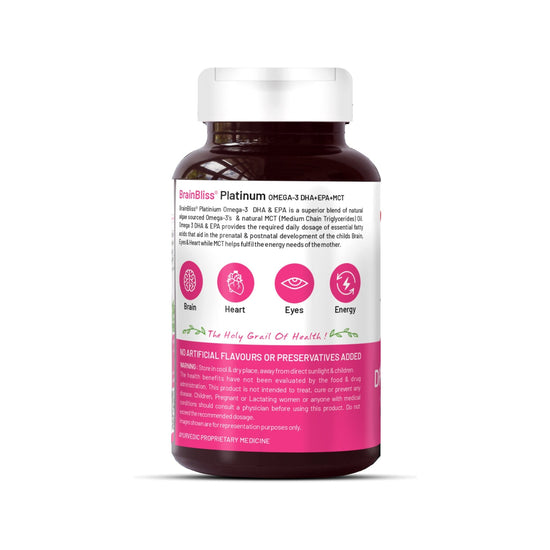 Bliss Welness BrainBliss Platinum Omega - 3 DHA+ EPA+ MCT Prenatal Postnatal Mother & Child Care | For Pregnant & Lactating Mothers | Brain Heart, Mother & Child Health Supplement - 60 Vegetarian Capsules - Bliss Welness