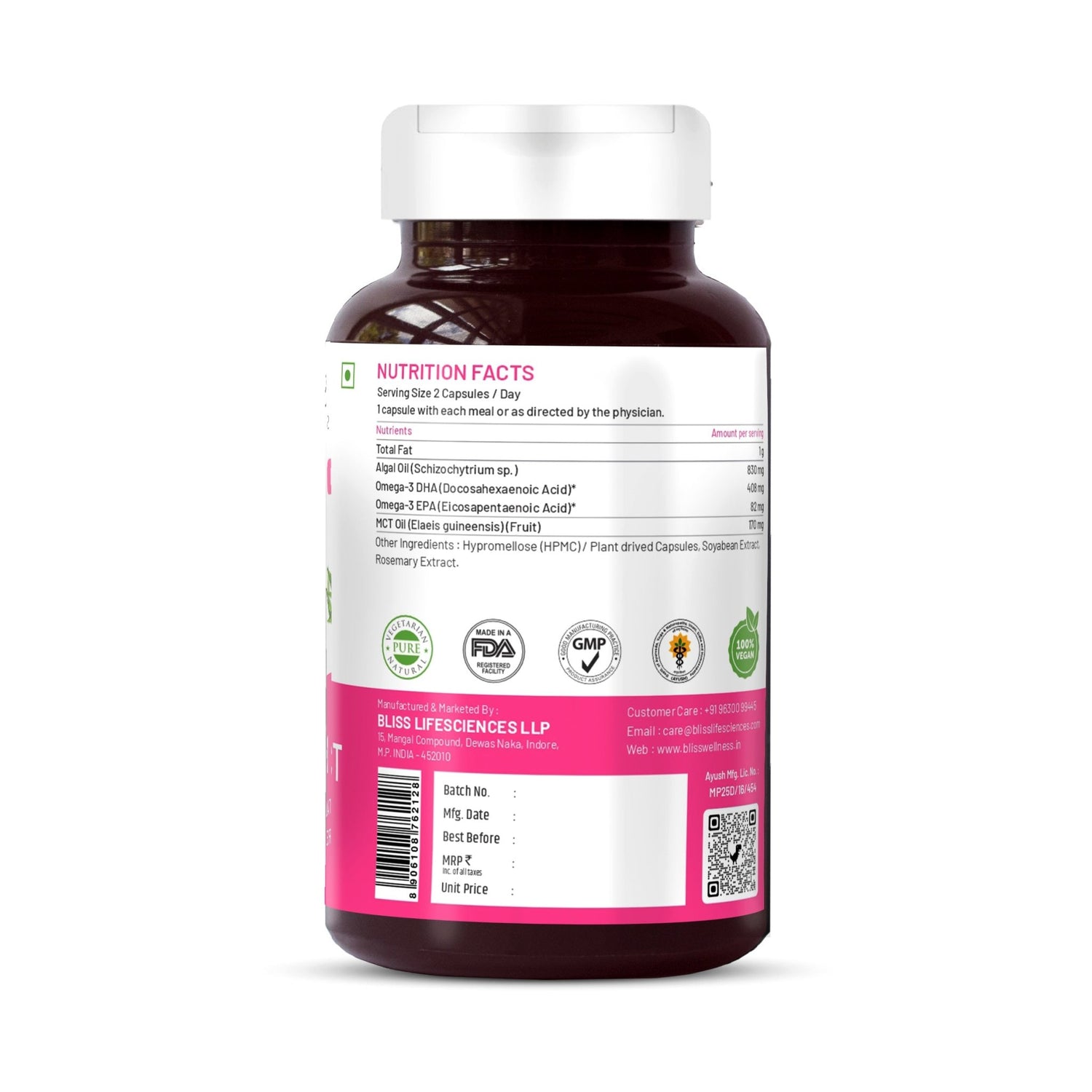 Bliss Welness BrainBliss Platinum Omega - 3 DHA+ EPA+ MCT Prenatal Postnatal Mother & Child Care | For Pregnant & Lactating Mothers | Brain Heart, Mother & Child Health Supplement - 60 Vegetarian Capsules - Bliss Welness