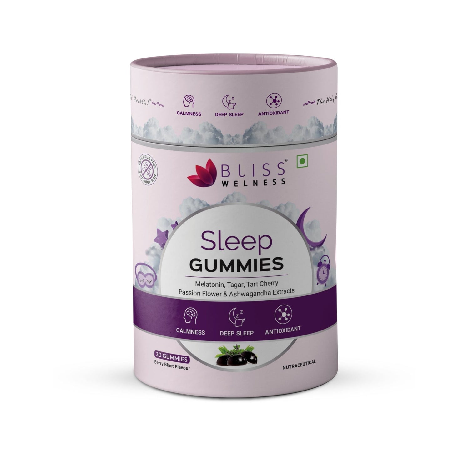 Bliss Welness CalmBliss Sleep Gummies For Better Sleep Cycle | With Melatonin 5 mg | For Men & Woman 30 Veg Gummies ( Berry Blast Flavor) - Bliss Welness