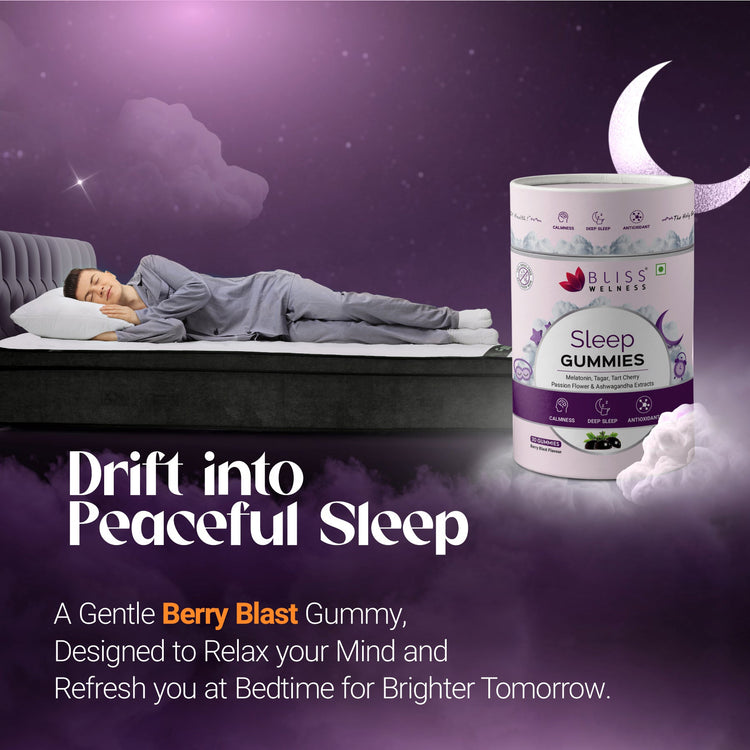Bliss Welness CalmBliss Sleep Gummies For Better Sleep Cycle | With Melatonin 5 mg | For Men & Woman 30 Veg Gummies ( Berry Blast Flavor) - Bliss Welness