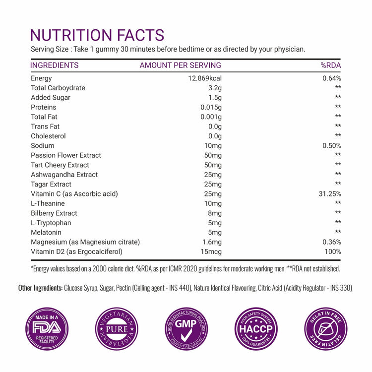 Bliss Welness CalmBliss Sleep Gummies For Better Sleep Cycle | With Melatonin 5 mg | For Men & Woman 30 Veg Gummies ( Berry Blast Flavor) - Bliss Welness