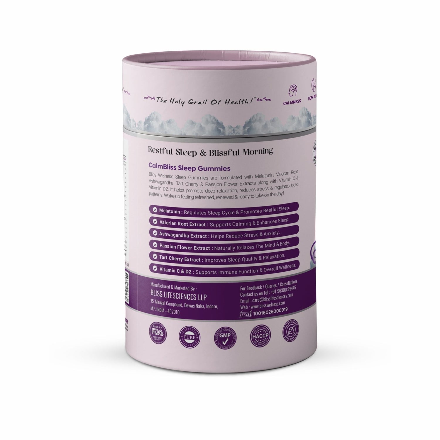 Bliss Welness CalmBliss Sleep Gummies For Better Sleep Cycle | With Melatonin 5 mg | For Men & Woman 30 Veg Gummies ( Berry Blast Flavor) - Bliss Welness