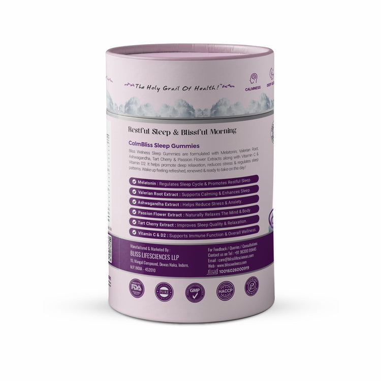 Bliss Welness CalmBliss Sleep Gummies For Better Sleep Cycle | With Melatonin 5 mg | For Men & Woman 30 Veg Gummies ( Berry Blast Flavor) - Bliss Welness