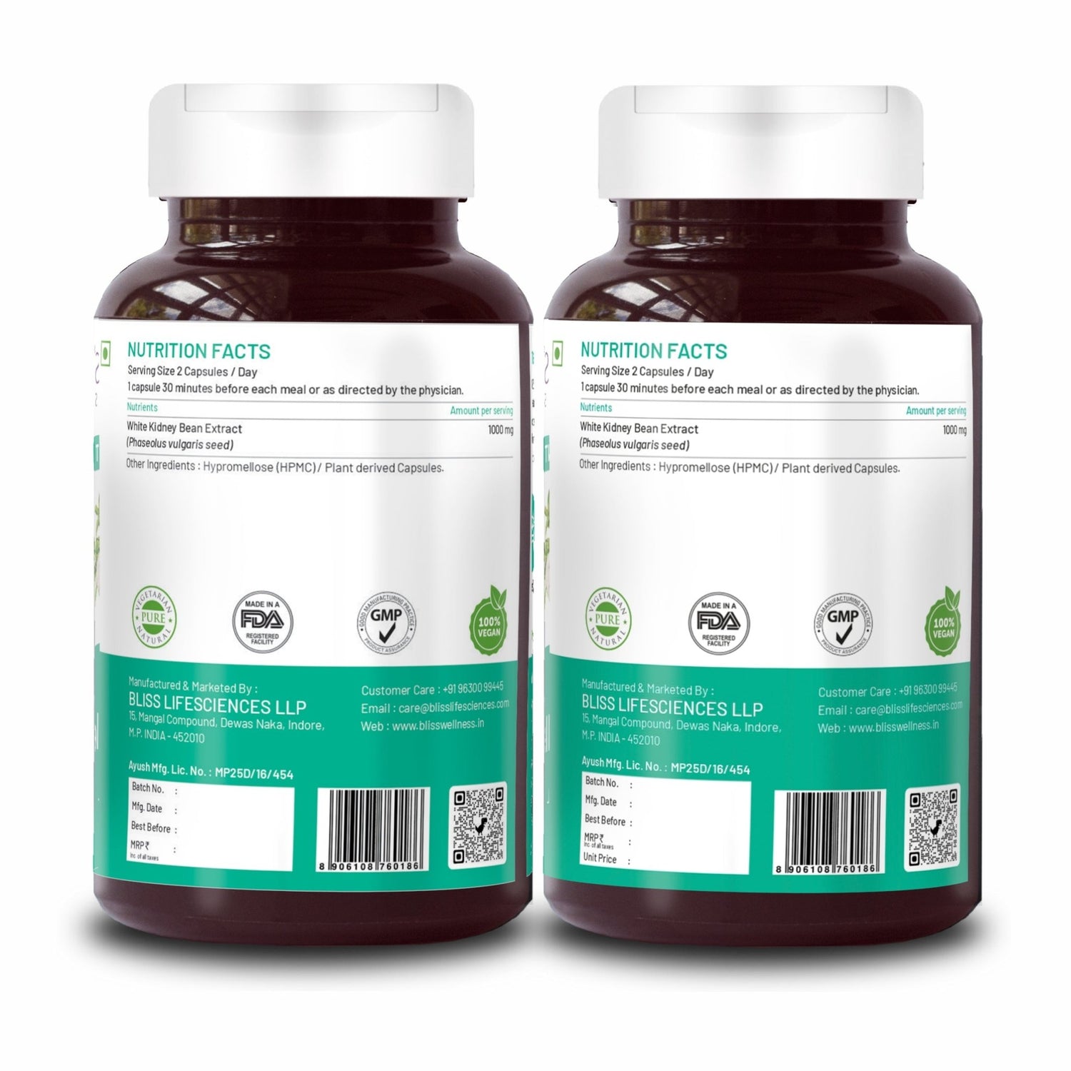 Bliss Welness CarbBliss Pure Blocker Inhibitor | Premium White Kidney Bean Extract | Carbohydrate Control Weight & Sugar Management Supplement - 60 Vegetarian Capsules - Bliss Welness