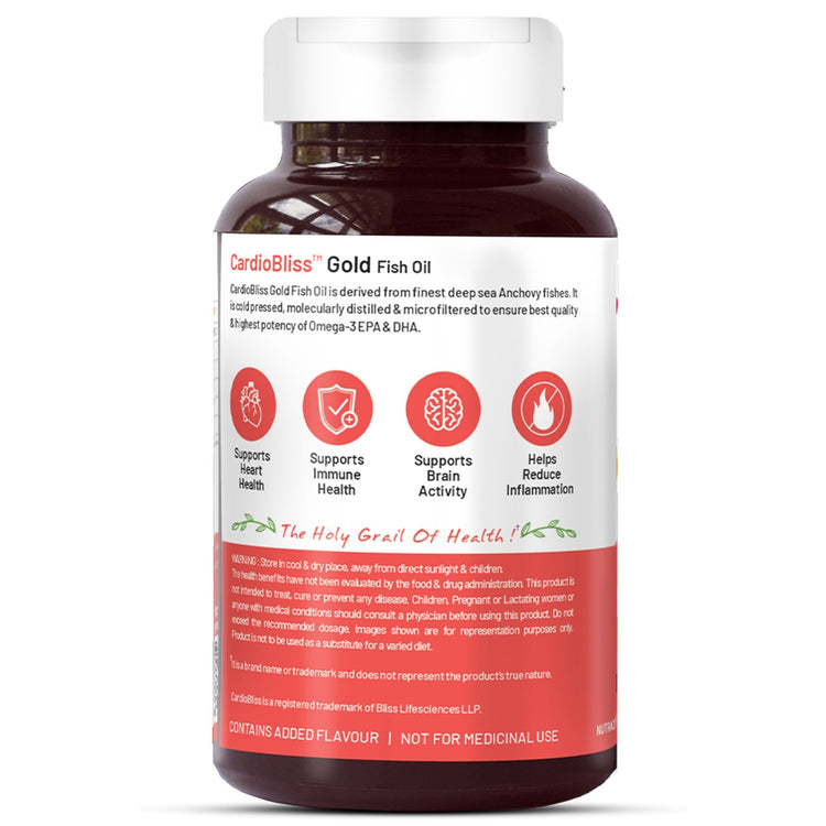 Bliss Welness CardioBliss Gold Fish oil (2000 Omega 3 with 360 mg EPA & 240 mg DHA) for Brain Heart Eye & Joint health of Men & Women - 60 Softgel Capsules - Bliss Welness