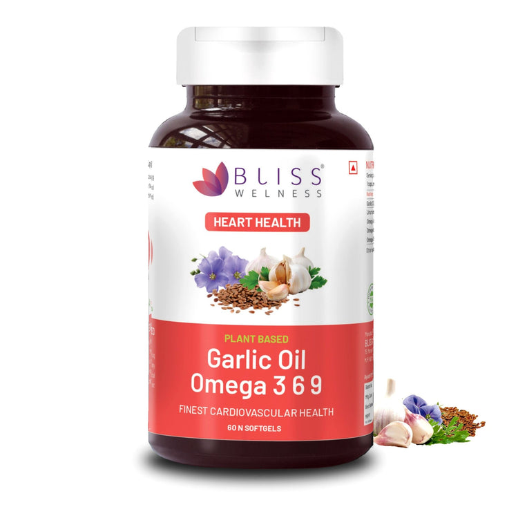 Bliss Welness CardioBliss Natural Cholesterol Management Immunity Boost | Garlic Oil + Omega 3 6 9 Oil | Heart & Weight Management Detox Antioxidant Supplement - 60 Softgel Capsules - Bliss Welness