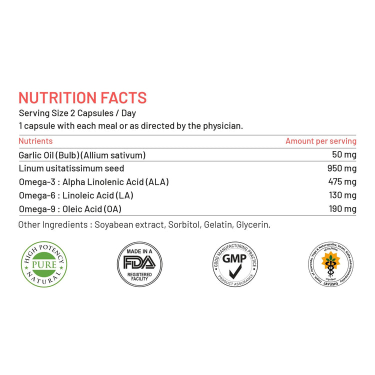 Bliss Welness CardioBliss Natural Cholesterol Management Immunity Boost | Garlic Oil + Omega 3 6 9 Oil | Heart & Weight Management Detox Antioxidant Supplement - 60 Softgel Capsules - Bliss Welness