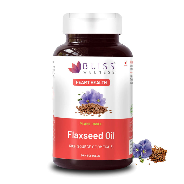 Bliss Welness CardioBliss Natural Organic Flaxseed Oil 2000MG Omega 3 6 9 Cold Pressed Heart Brain Eye Skin Health Supplement - 60 Softgel Capsule - Bliss Welness