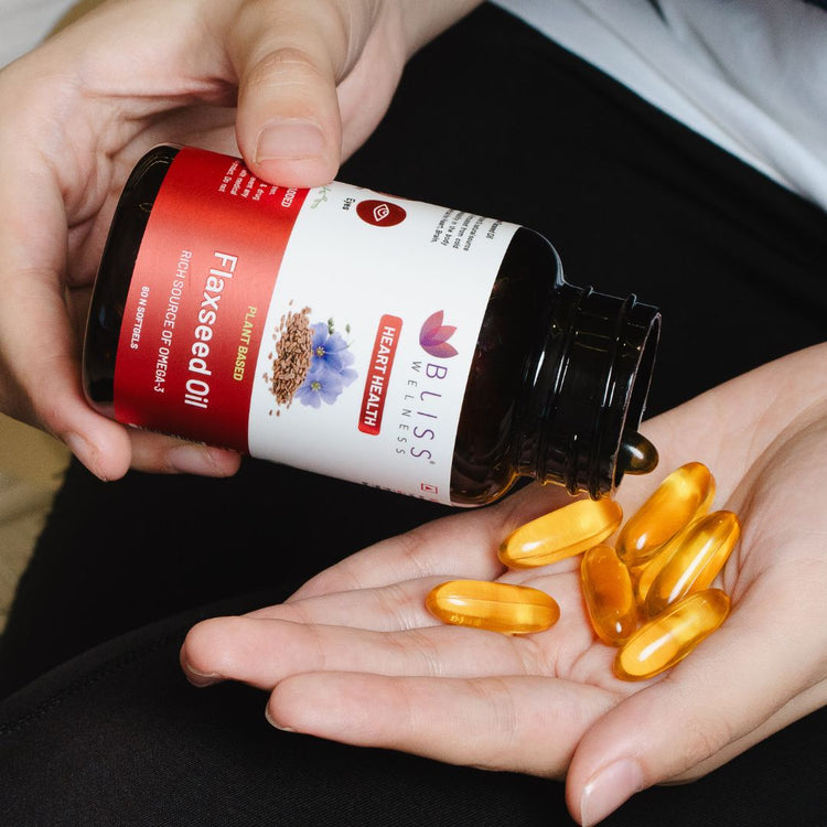 Bliss Welness CardioBliss Natural Organic Flaxseed Oil 2000MG Omega 3 6 9 Cold Pressed Heart Brain Eye Skin Health Supplement - 60 Softgel Capsule - Bliss Welness
