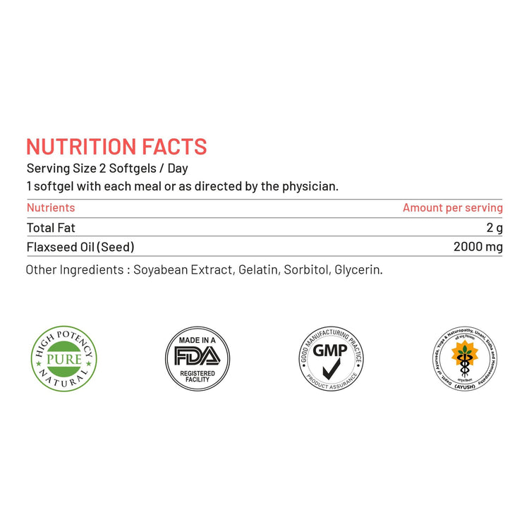 Bliss Welness CardioBliss Natural Organic Flaxseed Oil 2000MG Omega 3 6 9 Cold Pressed Heart Brain Eye Skin Health Supplement - 60 Softgel Capsule - Bliss Welness