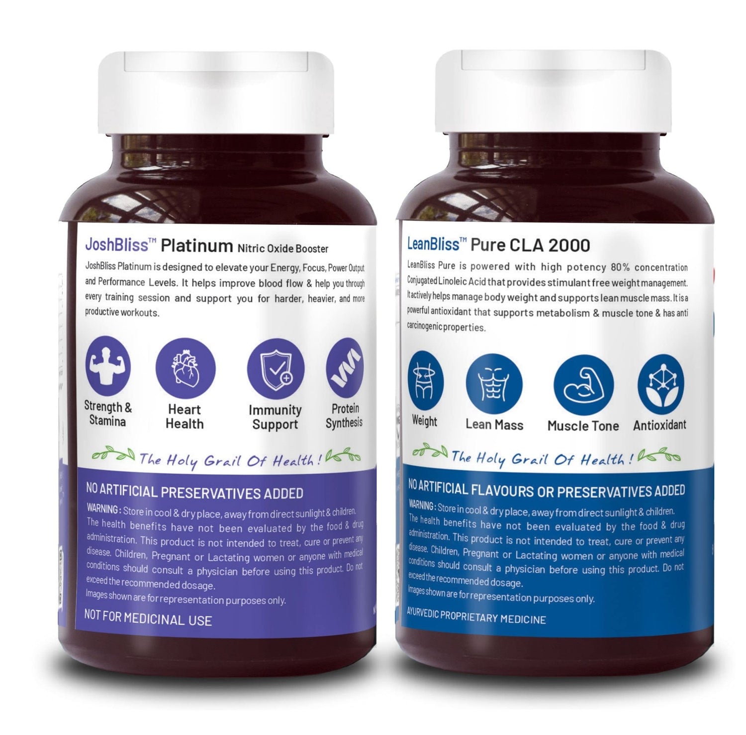 Bliss Welness CLA 2000 (Conjugated Lenoleic Acid) + L - Arginine Nitric Oxide & Caffeine 1400mg | Energy Gain Performance Pre & Post Workout Health Supplement 60 Capsules + 60 Tablets - Bliss Welness