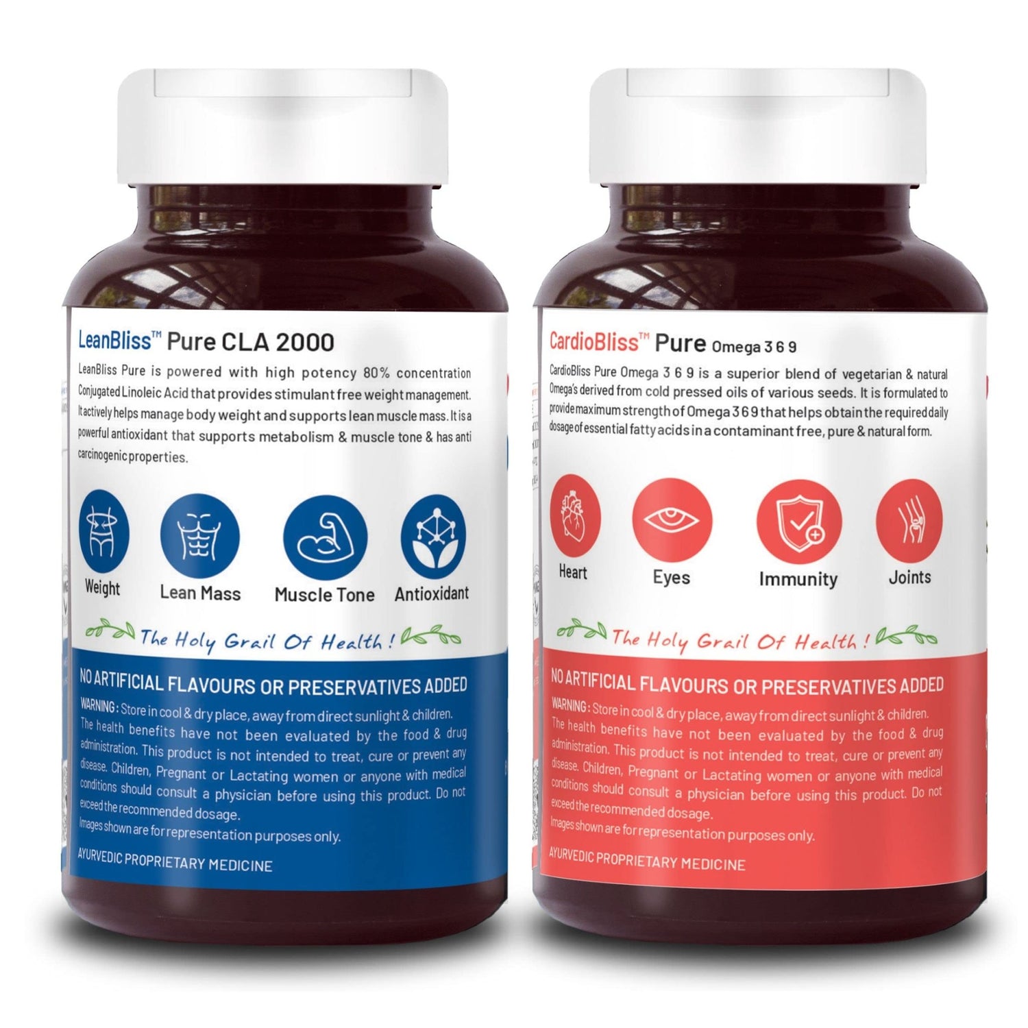 Bliss Welness CLA 2000 (Conjugated Lenoleic Acid) Lean Muscle Build + Cardio Bliss Pure Omega 3 with Omega 6 & Omega 9 2000MG Combo Pack - 60+60 Softgel Capsules - Bliss Welness