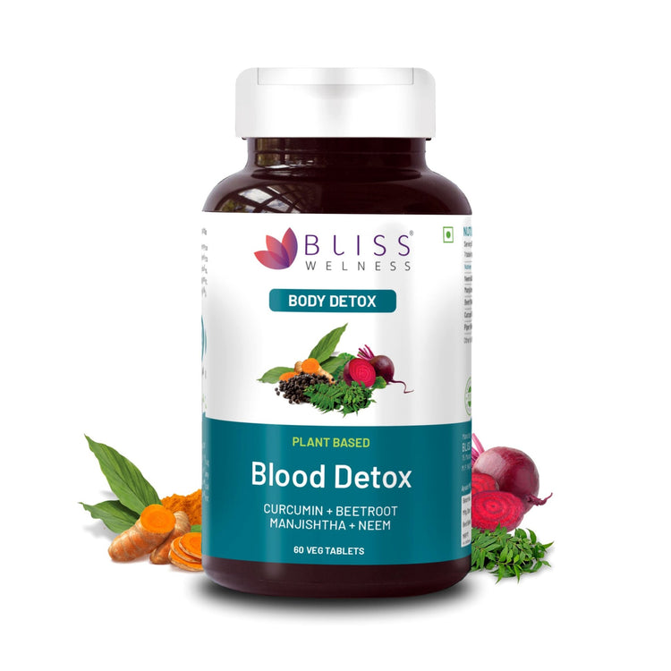 Bliss Welness DetoxBliss Blood Detox & Purify Combo of Beetroot Manjishtha Neem & Curcumin Anti Acne & Anti Bacterial & Fungal Supplement - 60 Vegetarian Tablets - Bliss Welness