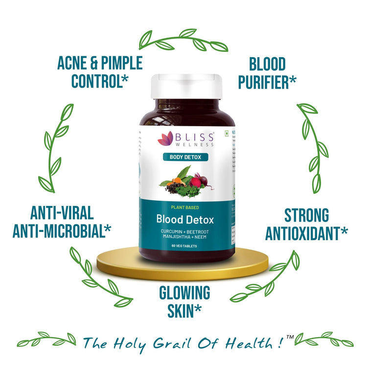 Bliss Welness DetoxBliss Blood Detox & Purify Combo of Beetroot Manjishtha Neem & Curcumin Anti Acne & Anti Bacterial & Fungal Supplement - 60 Vegetarian Tablets - Bliss Welness