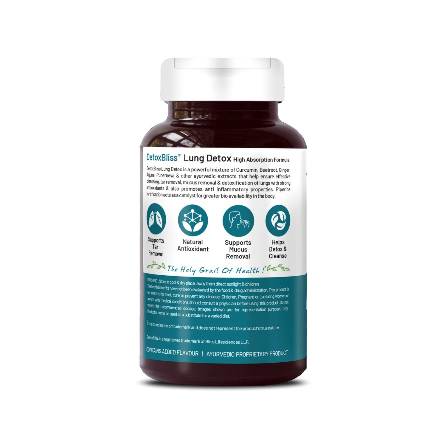 Bliss Welness DetoxBliss Lung Detox Cleanse Purify | Curcumin Trikatu Punerneva Echinecea | Respiratory Support Tar & Toxin Removal Antioxidant Herbal Supplement - 60 Vegetarian Tablets - Bliss Welness