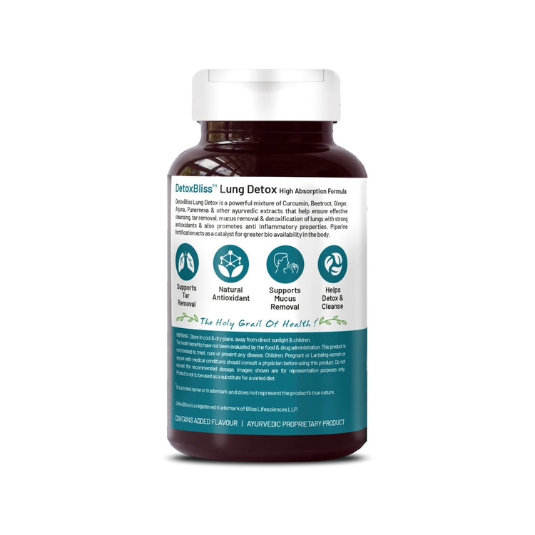 Bliss Welness DetoxBliss Lung Detox Cleanse Purify | Curcumin Trikatu Punerneva Echinecea | Respiratory Support Tar & Toxin Removal Antioxidant Herbal Supplement - 60 Vegetarian Tablets - Bliss Welness