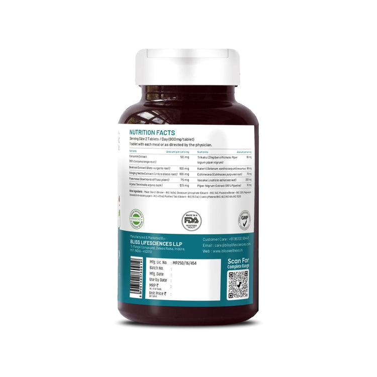 Bliss Welness DetoxBliss Lung Detox Cleanse Purify | Curcumin Trikatu Punerneva Echinecea | Respiratory Support Tar & Toxin Removal Antioxidant Herbal Supplement - 60 Vegetarian Tablets - Bliss Welness