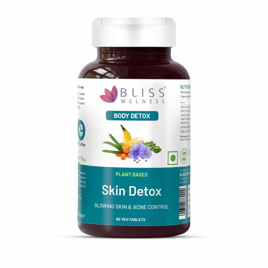 Bliss Welness DetoxBliss Skin Detox Radiance Glow | Sea Buckthorn Evening Primrose Aloe Vera Curcumin | Anti Acne Pimple Control Blood Purification Toxins Removal Herbal Supplement - 60 Veg Tablets - Bliss Welness