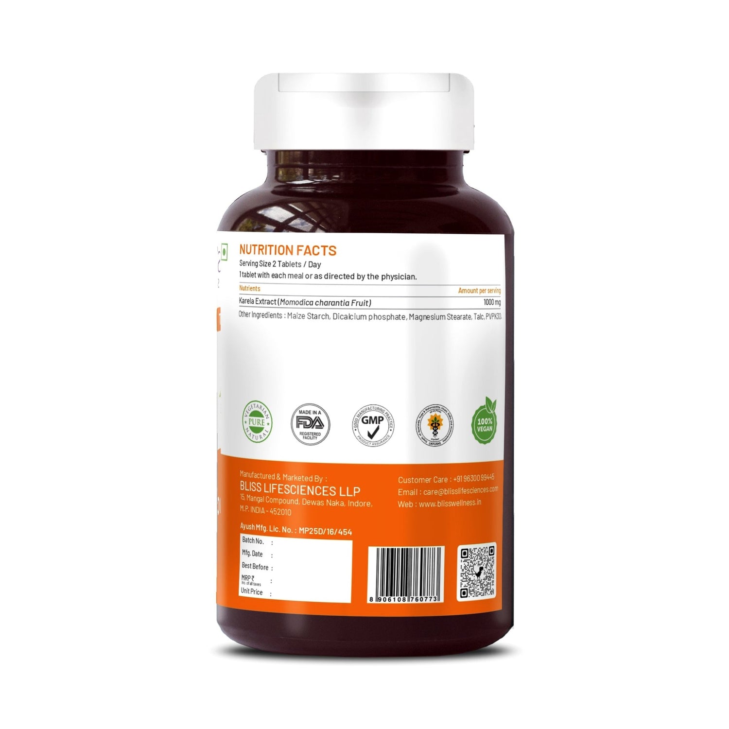 Bliss Welness GlucoBliss Gold Blood Purifier Skin Glow | Pure Karela Extract (Bitter Melon) 1000 mg | Metabolic Wellness Blood Sugar Management Ayurvedic Health Supplement - 60 Veg Tablets - Bliss Welness