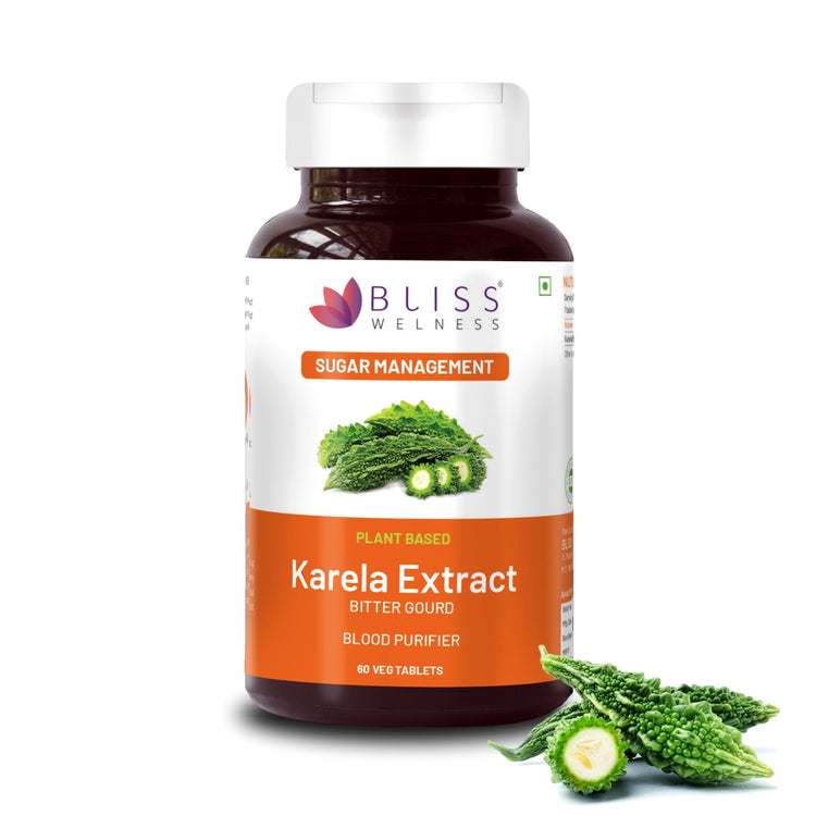 Bliss Welness GlucoBliss Gold Blood Purifier Skin Glow | Pure Karela Extract (Bitter Melon) 1000 mg | Metabolic Wellness Blood Sugar Management Ayurvedic Health Supplement - 60 Veg Tablets - Bliss Welness