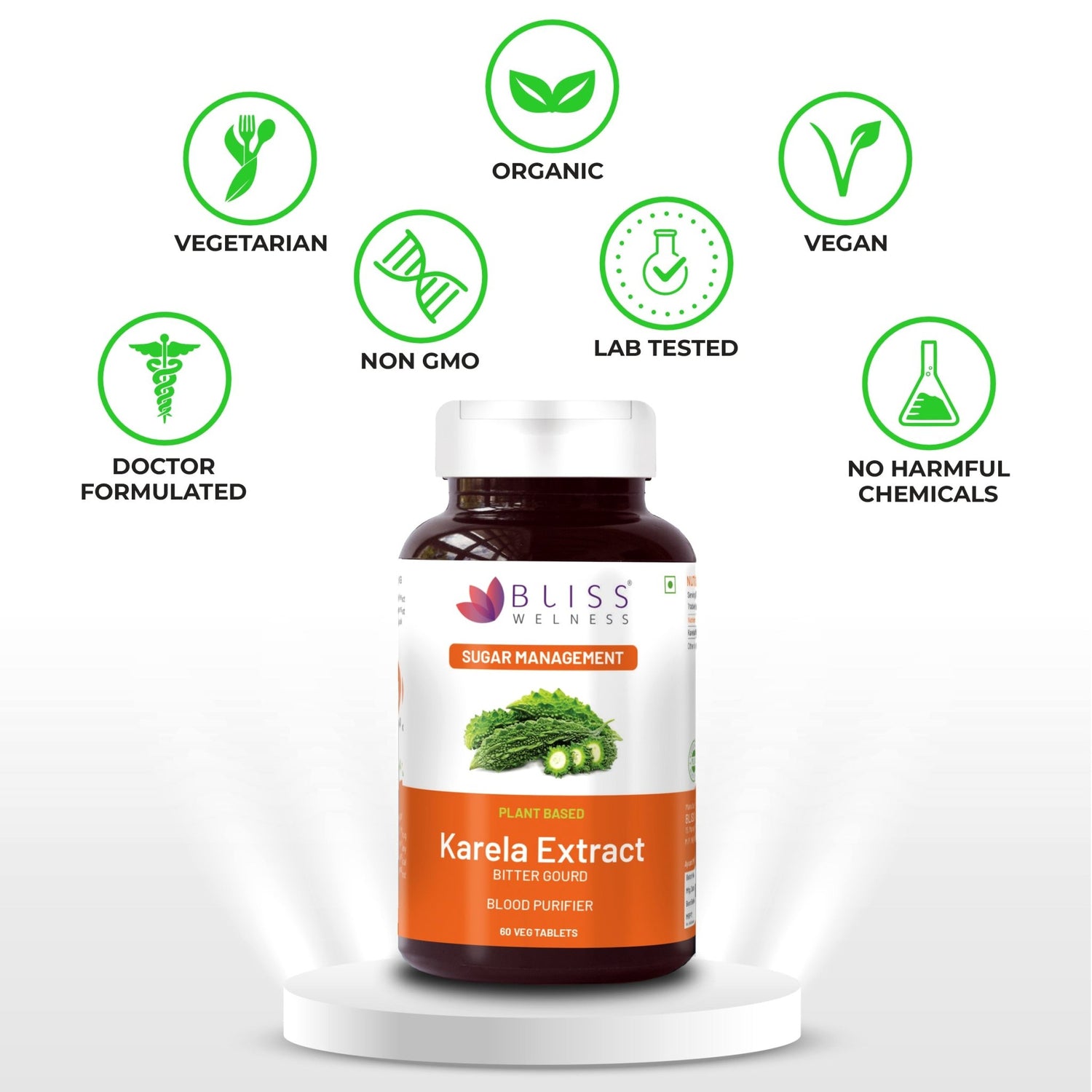 Bliss Welness GlucoBliss Gold Blood Purifier Skin Glow | Pure Karela Extract (Bitter Melon) 1000 mg | Metabolic Wellness Blood Sugar Management Ayurvedic Health Supplement - 60 Veg Tablets - Bliss Welness