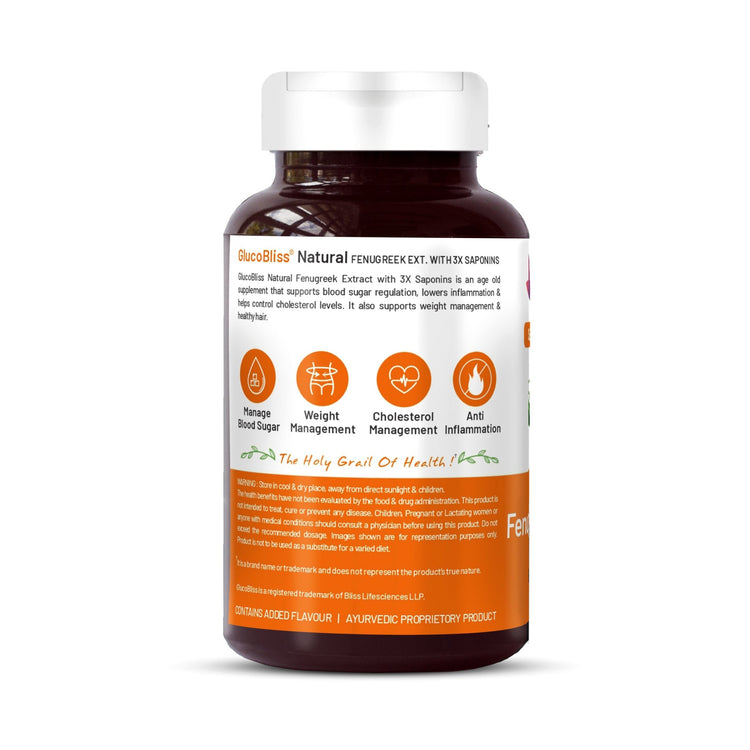 Bliss Welness GlucoBliss Natural Pure Fenugreek Extract with 3X Saponins 1000mg Ayurvedic Herbal Supplement - 60 Vegetarian Capsules - Bliss Welness