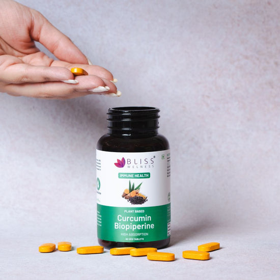 Bliss Welness ImmuneBliss Gold Immunity Boost Anti Inflammatory | Pure Curcumin 95% Extract + Turmeric Extract with BioPiperine 10mg | Heart Brain Joint Health Antioxidant High Absorption Supplement - 60 Vegetarian Tablets - Bliss Welness