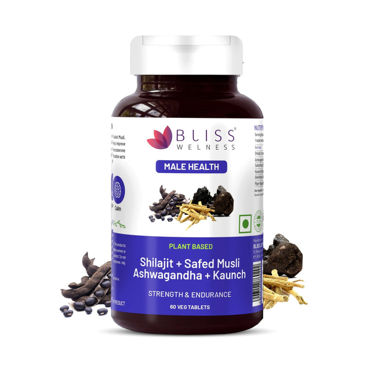 Bliss Welness JoshBliss Gold Stamina Energy Boost | Pure Shilajit Ashwagandha Kaunch Safed Musli Akharkhara Extract with BioPiperine | Improves Endurance Vitality | Men Health Supplement - 60 Vegetarian Tablets - Bliss Welness