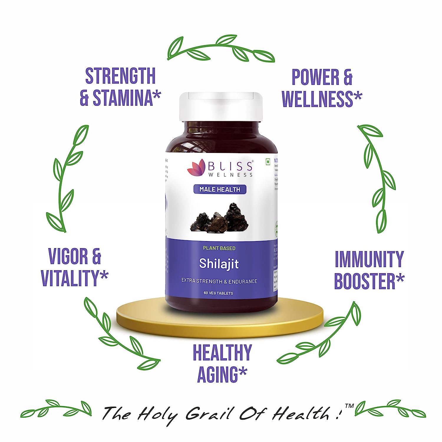 Bliss Welness JoshBliss Natural Strength Vitality Vigor | Pure Shilajit Extract (1000mg) | Enhanced Stamina & Endurance Ayurvedic Herbal Supplement - 60 Vegetarian Tablets - Bliss Welness