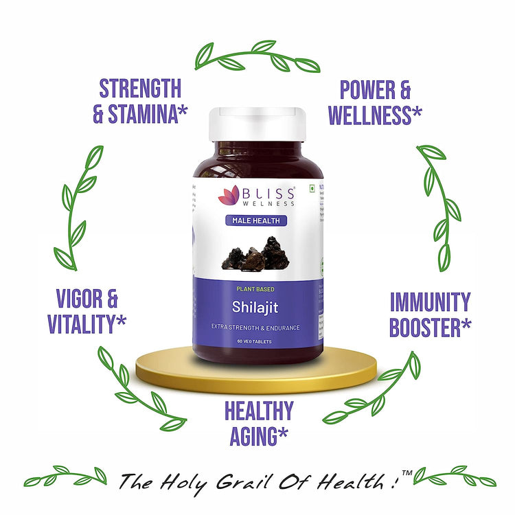 Bliss Welness JoshBliss Natural Strength Vitality Vigor | Pure Shilajit Extract (1000mg) | Enhanced Stamina & Endurance Ayurvedic Herbal Supplement - 60 Vegetarian Tablets - Bliss Welness