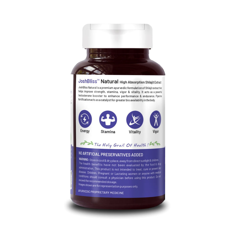 Bliss Welness JoshBliss Natural Strength Vitality Vigor | Pure Shilajit Extract (1000mg) | Enhanced Stamina & Endurance Ayurvedic Herbal Supplement - 60 Vegetarian Tablets - Bliss Welness