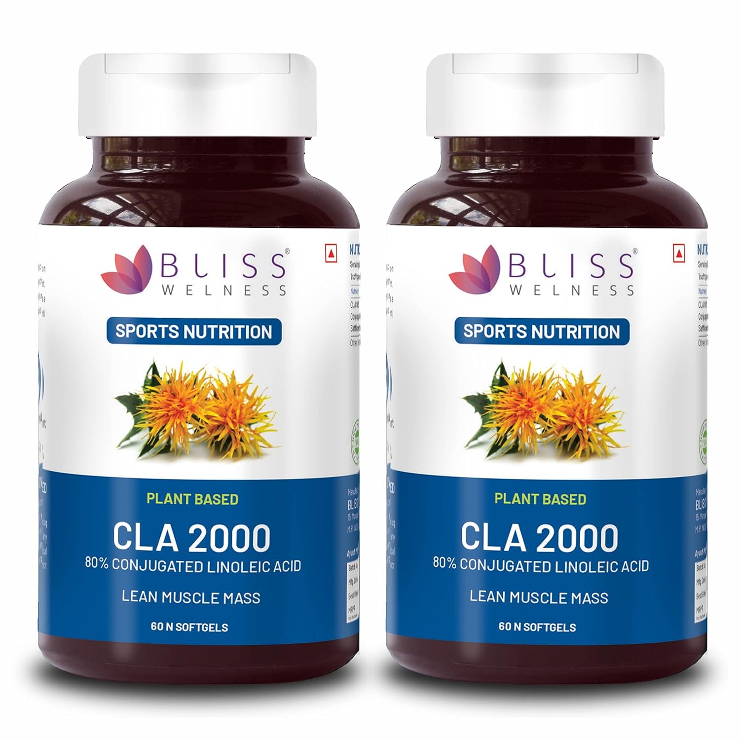 Bliss Welness LeanBliss Pure CLA 2000 (Conjugated Lenoleic Acid) Lean Muscle Build Supplement - Pack of 60 Softgel Capsules - Bliss Welness