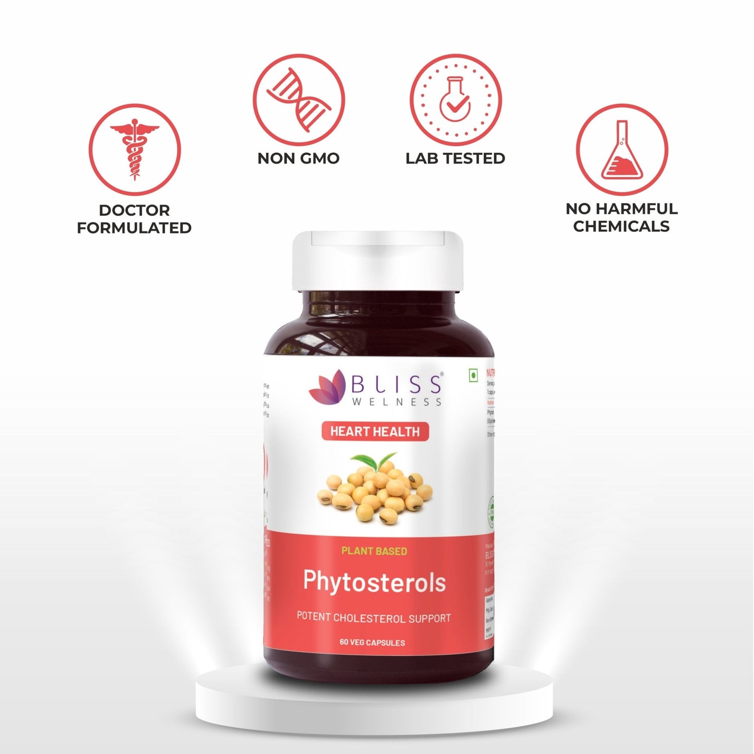 Bliss Welness LipidBliss Pure Cholesterol Management | Pure Phytosterol Plant Sterols 800mg | Lipid Levels Management & Heart Health Supplement - 60 Vegetarian Capsules - Bliss Welness