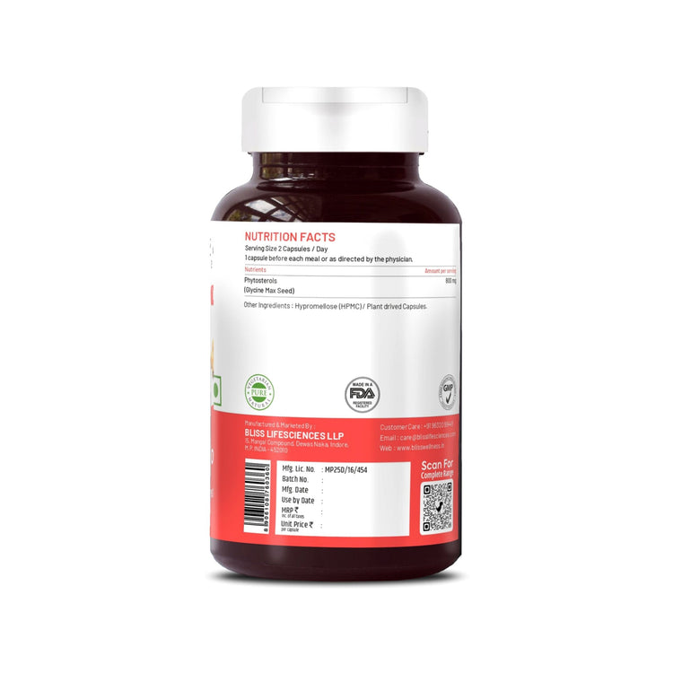 Bliss Welness LipidBliss Pure Cholesterol Management | Pure Phytosterol Plant Sterols 800mg | Lipid Levels Management & Heart Health Supplement - 60 Vegetarian Capsules - Bliss Welness