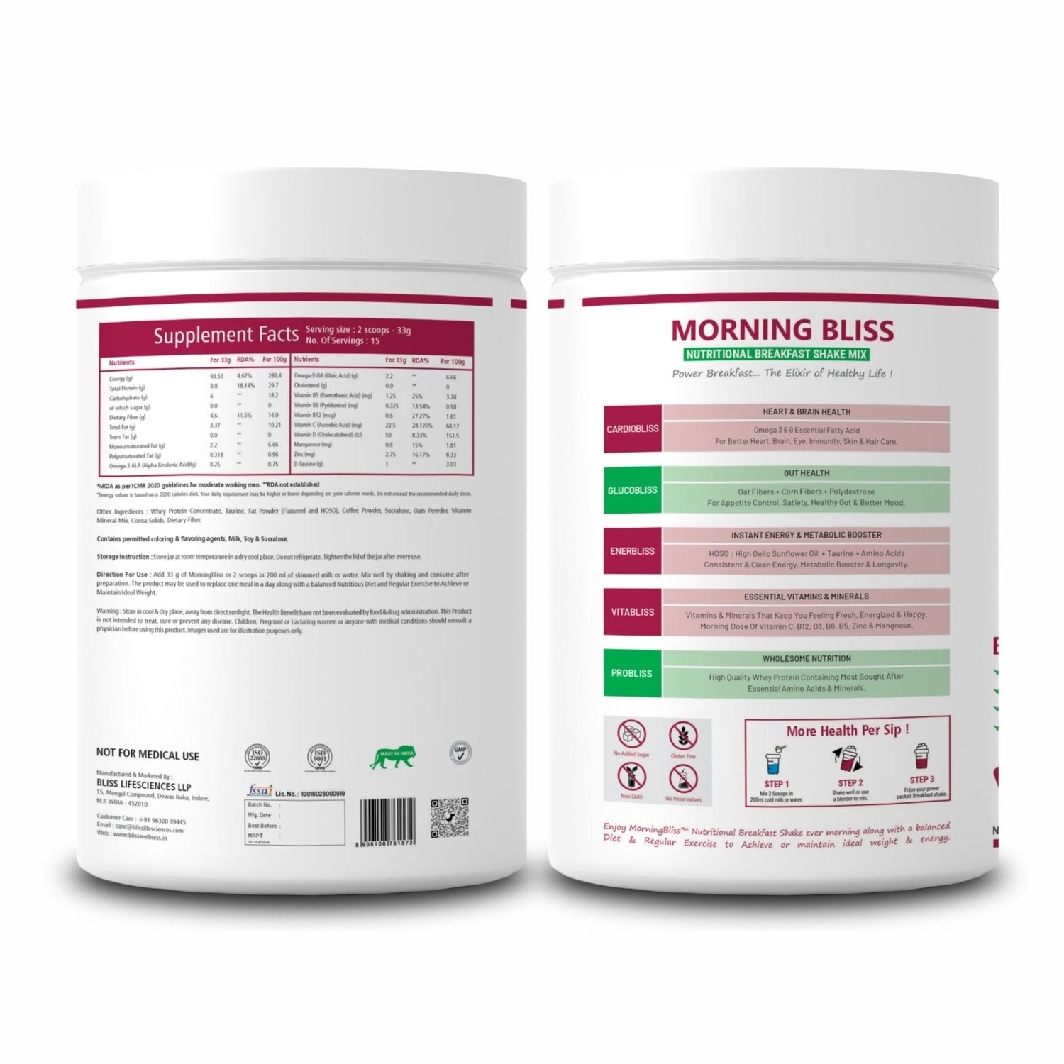 Bliss Welness Morning Bliss Nutritional Breakfast Mix | For Instant Energy, Heart, Brain & Gut Health, Weight Management | Total Wellness Protein Rich Breakfast - 500GM - Bliss Welness