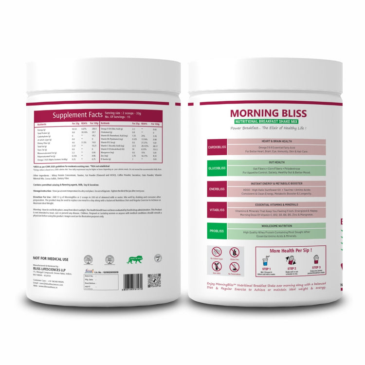Bliss Welness Morning Bliss Nutritional Breakfast Mix | For Instant Energy, Heart, Brain & Gut Health, Weight Management | Total Wellness Protein Rich Breakfast - 500GM - Bliss Welness