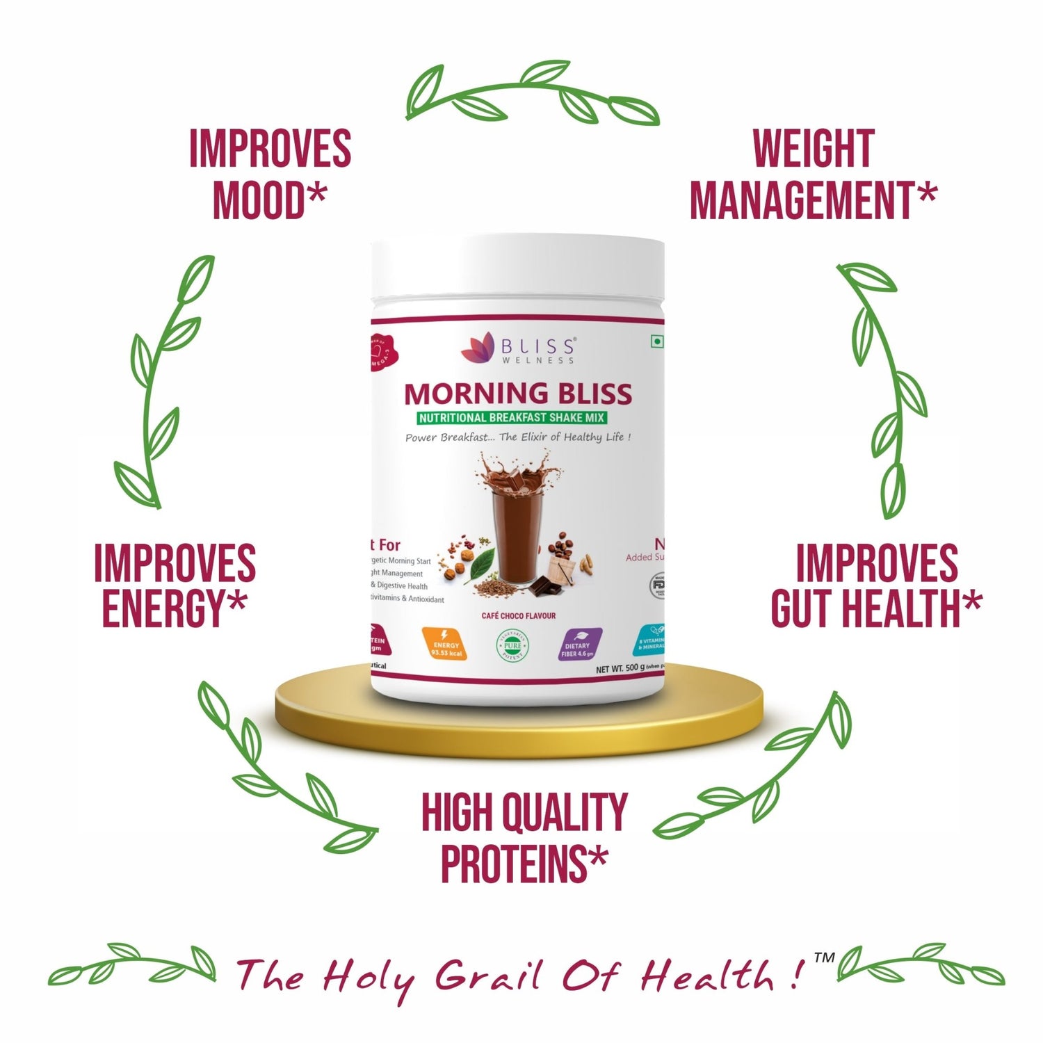 Bliss Welness Morning Bliss Nutritional Breakfast Mix | For Instant Energy, Heart, Brain & Gut Health, Weight Management | Total Wellness Protein Rich Breakfast - 500GM - Bliss Welness