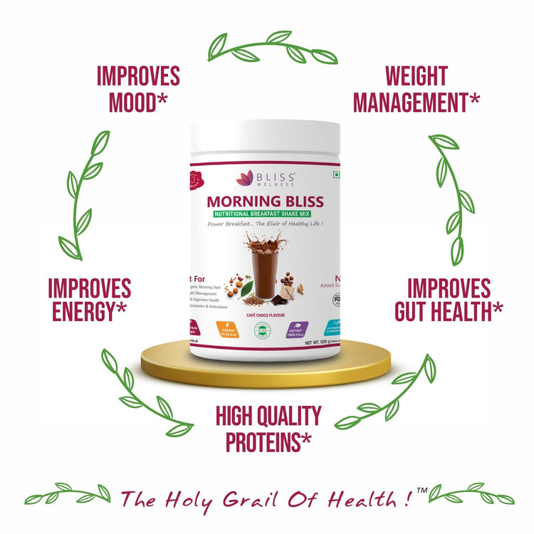 Bliss Welness Morning Bliss Nutritional Breakfast Mix | For Instant Energy, Heart, Brain & Gut Health, Weight Management | Total Wellness Protein Rich Breakfast - 500GM - Bliss Welness