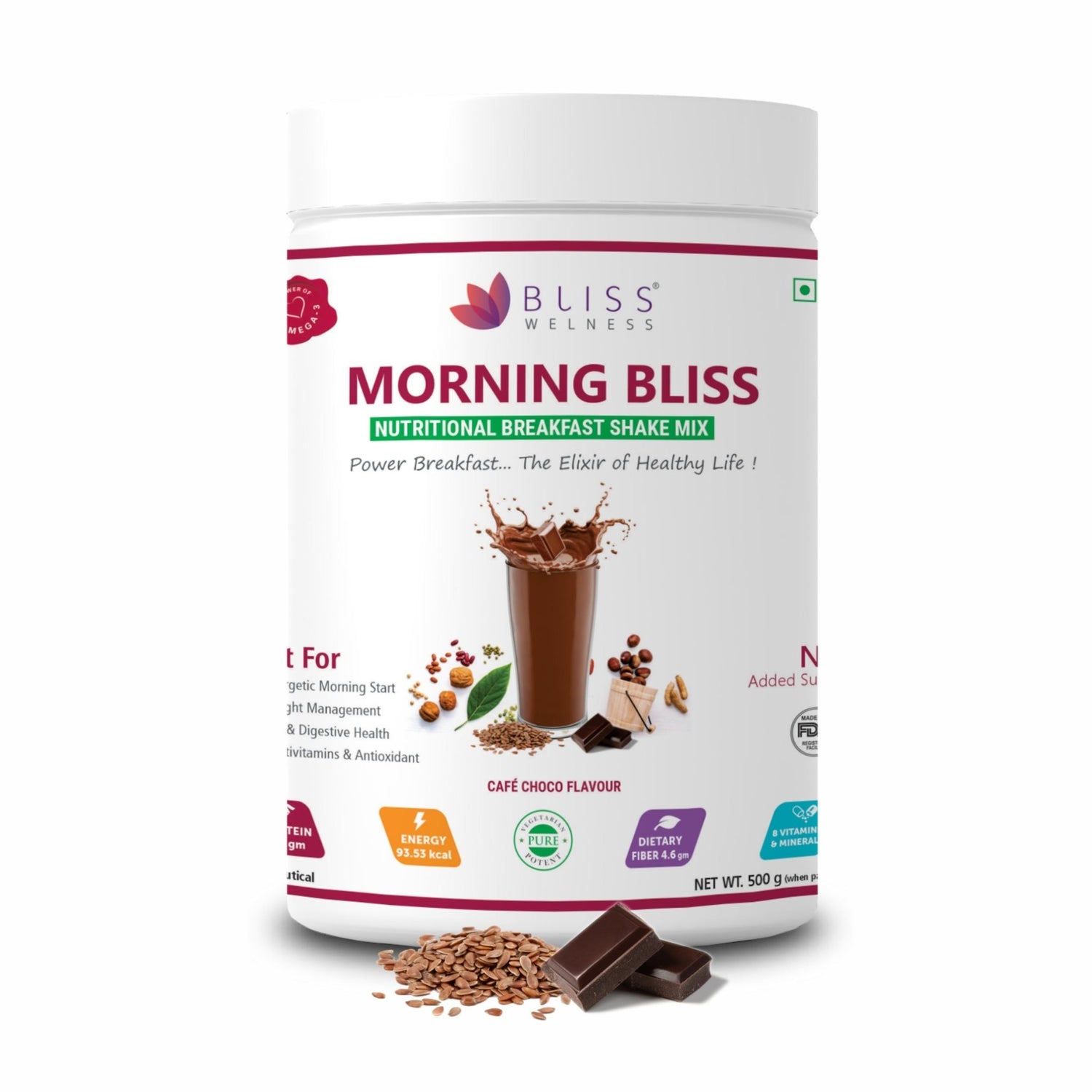 Bliss Welness Morning Bliss Nutritional Breakfast Mix | For Instant Energy, Heart, Brain & Gut Health, Weight Management | Total Wellness Protein Rich Breakfast - 500GM - Bliss Welness