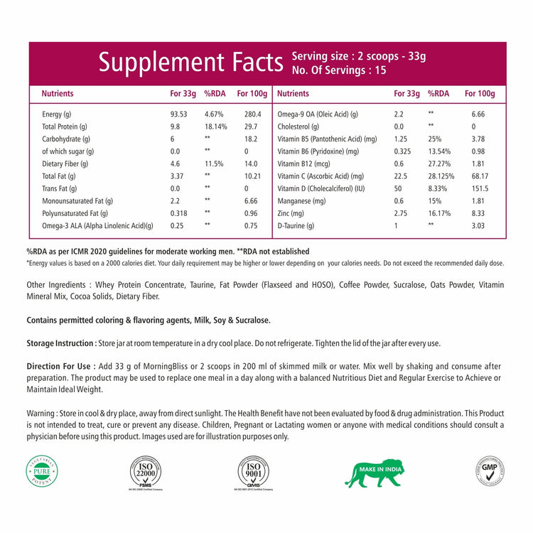 Bliss Welness Morning Bliss Nutritional Breakfast Mix | For Instant Energy, Heart, Brain & Gut Health, Weight Management | Total Wellness Protein Rich Breakfast - 500GM - Bliss Welness