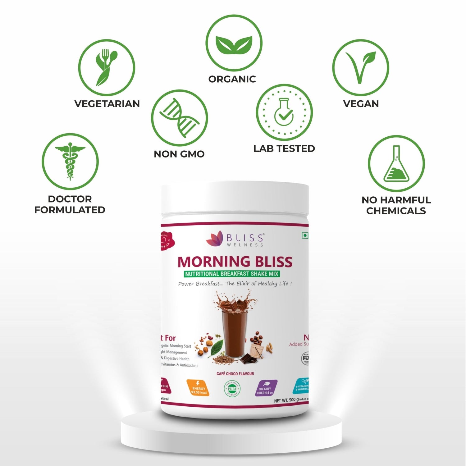 Bliss Welness Morning Bliss Nutritional Breakfast Mix | For Instant Energy, Heart, Brain & Gut Health, Weight Management | Total Wellness Protein Rich Breakfast - 500GM - Bliss Welness