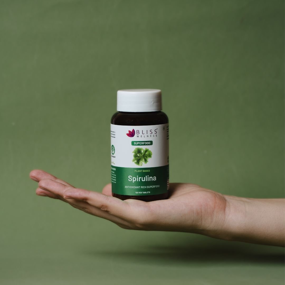 Bliss Welness SuperBliss Natural Spirulina Immunity Booster with Rich Antioxidant | Nutridense Daily Superfood | Give Energy Detox Vegetarian Health Supplement - 120 Tablets - Bliss Welness