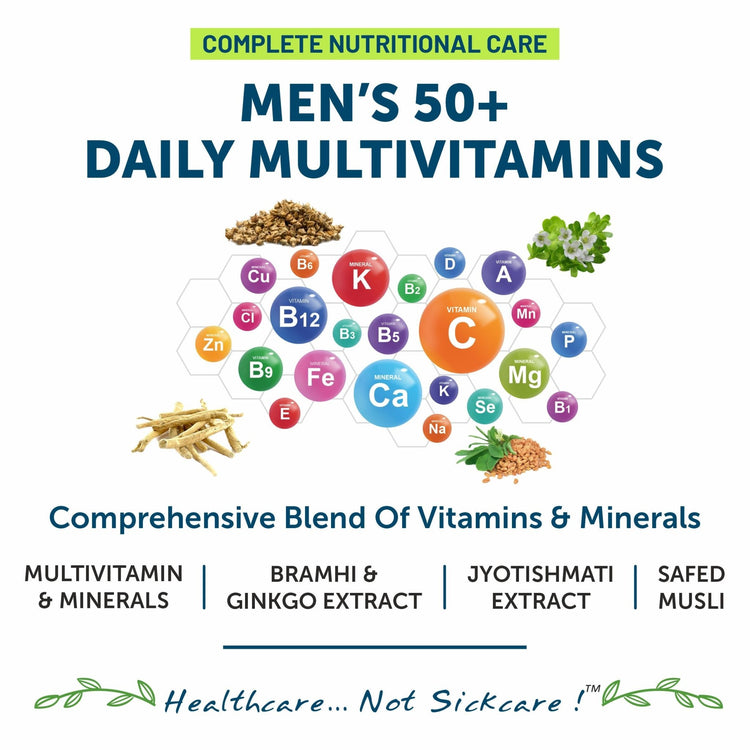 Bliss Welness VitaBliss Men’s 50+ Daily Multivitamins & Herbs For Men | With Multivitamins and mineral | Supports Bone, Heart, Mental, Prostate & Male Health - 60 Veg Tablets - Bliss Welness