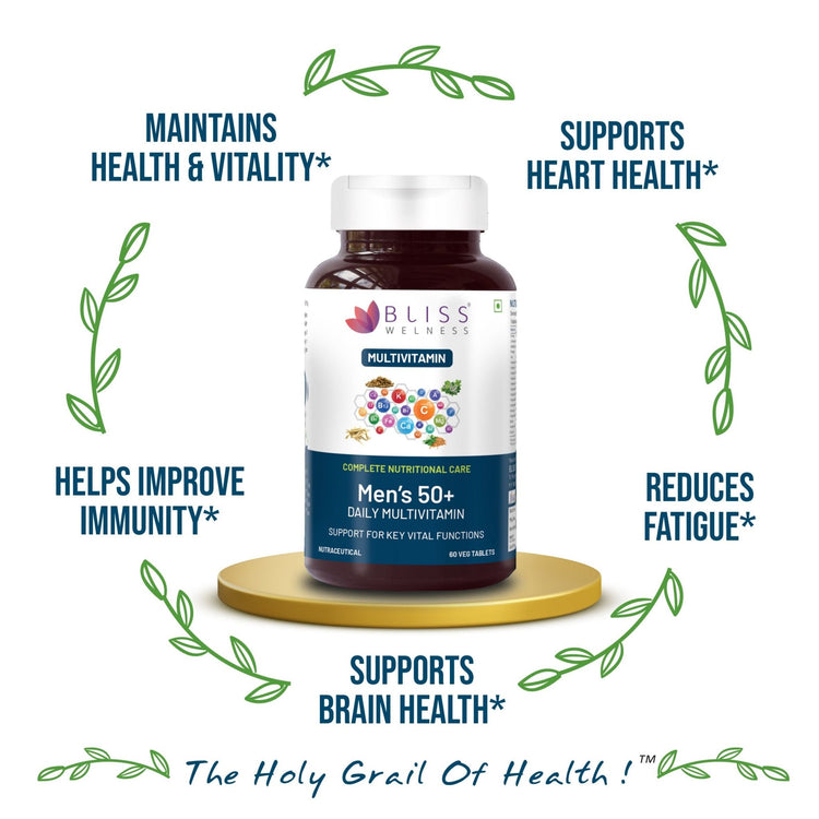 Bliss Welness VitaBliss Men’s 50+ Daily Multivitamins & Herbs For Men | With Multivitamins and mineral | Supports Bone, Heart, Mental, Prostate & Male Health - 60 Veg Tablets - Bliss Welness
